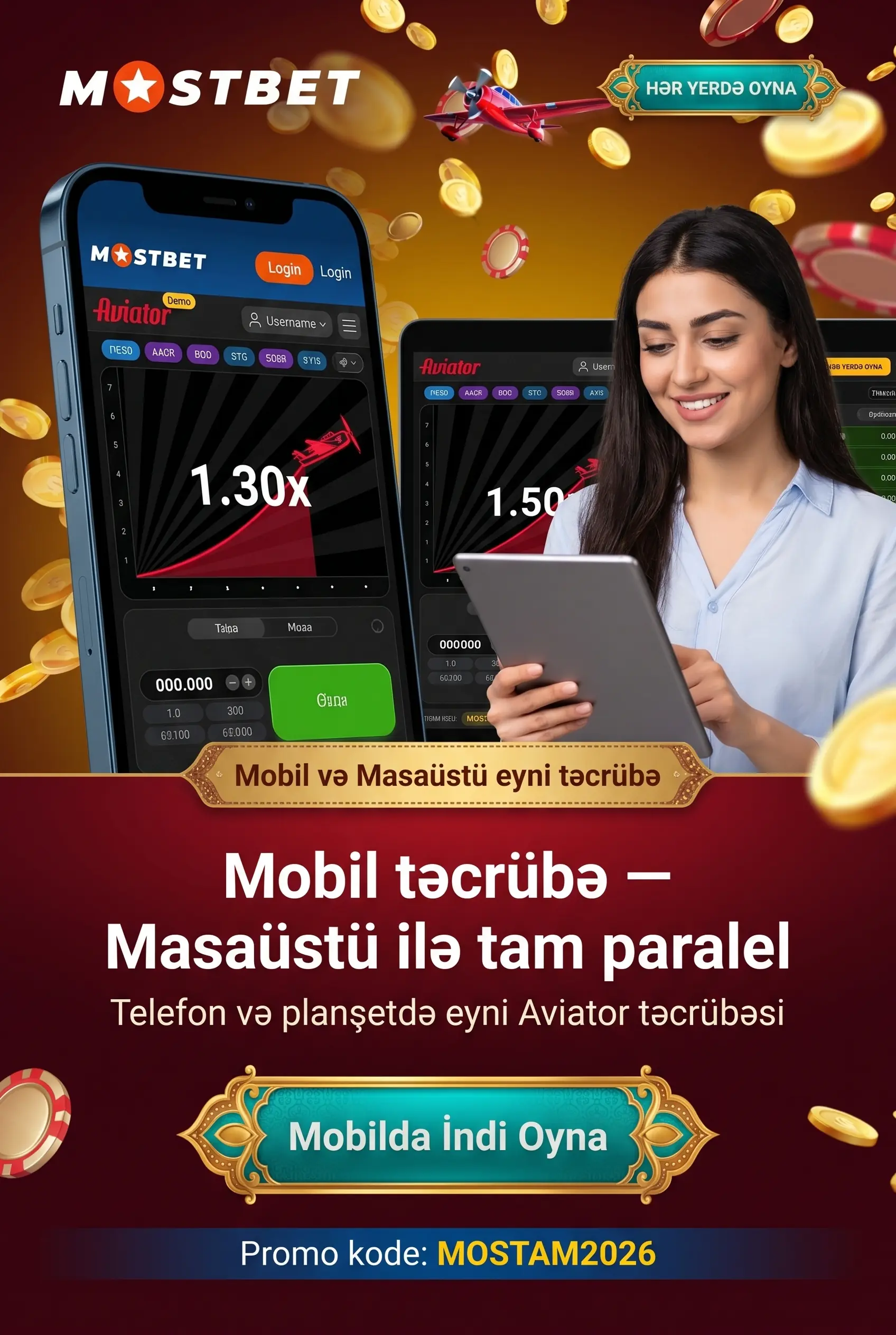 Aviator tapın və mərc məbləğini seçin